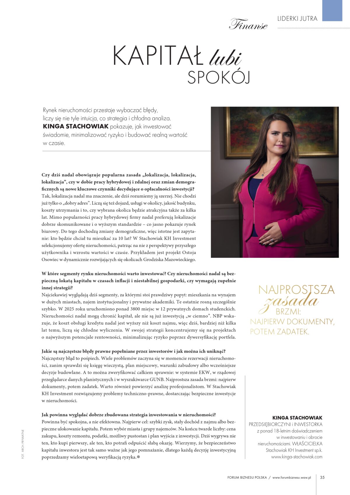 „Kapitał lubi spokój”. Wywiad Kingi Stachowiak w „Woman Power Polska”