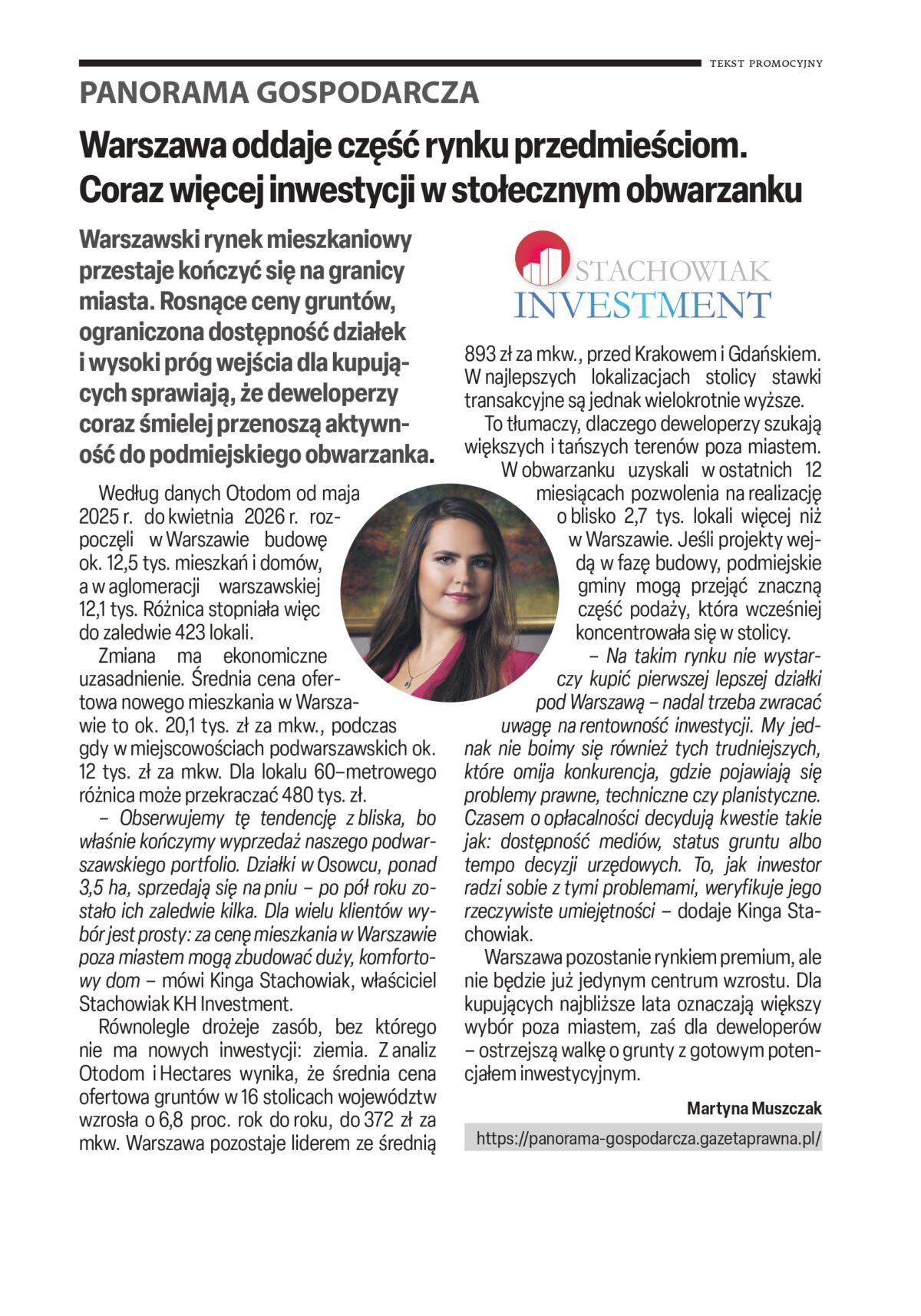 Warszawa oddaje część rynku przedmieściom. Kinga Stachowiak na łamach „Dziennika Gazety Prawnej”